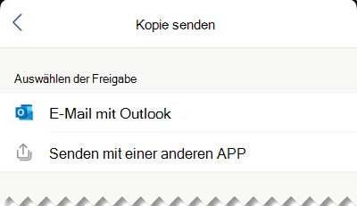 Sie können die Datei als E-Mail-Nachricht aus Outlook senden oder eine andere App zum Senden der Datei auswählen.
