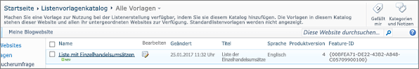 Seite "Listenvorlagenkatalog" mit einer Listenvorlage