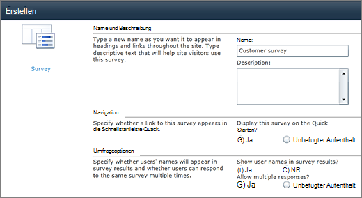 SharePoint 2010-Seite "Umfrageoptionen"
