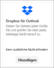 Screenshot der Kachel des kostenlosen Add-Ins "Dropbox für Outlook".