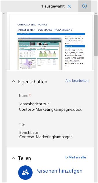 Office 365-Bereich für Dokumentmetadaten