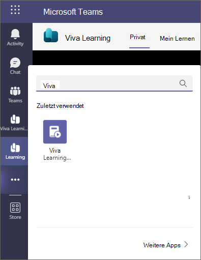 Screenshot: Viva Learning mit Inhalt, der nach einer Suche angezeigt wird.