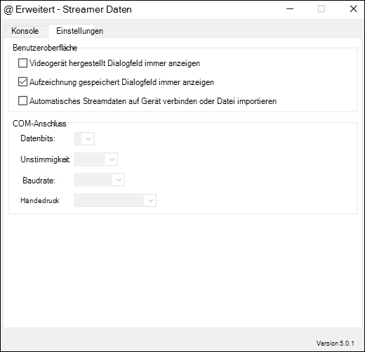 Excel Data Streamer-Add-in-Registerkarte ' Erweiterte Einstellungen '
