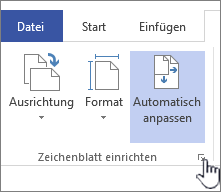 Klicken Sie auf das Symbol in der Ecke des Abschnitts Seite einrichten.