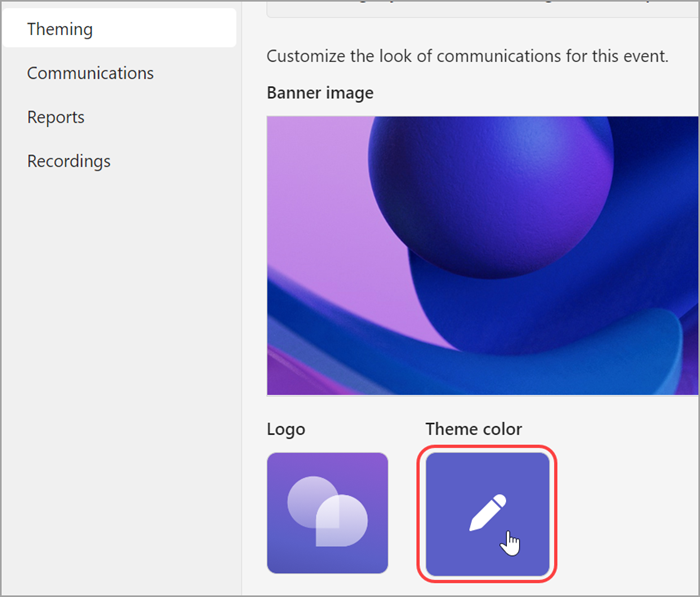 Screenshot der hervorgehobenen Benutzeroberfläche, der zeigt, wie man eine Themenfarbe zu einer Versammlung hinzufügt