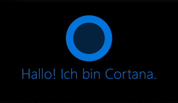 Cortana-Logo und die Wörter "Hallo. Ich bin Cortana."