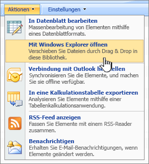 Menüoption „In Windows-Explorer öffnen“ unter „Aktionen“