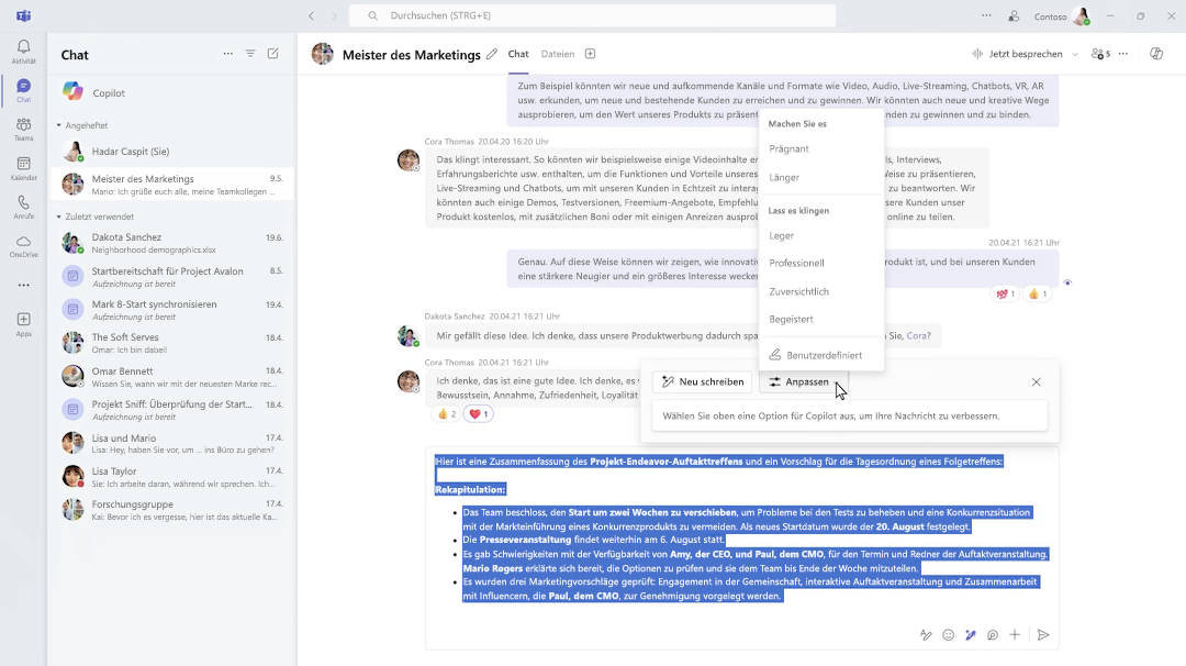 Verfassen Sie Copilot im Microsoft Teams-Chat.