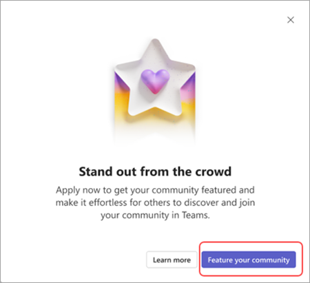 Screenshot der Option "Feature Ihrer Community", wenn eine Nachricht in Microsoft Team (kostenlos) auf dem Desktop angezeigt wird.