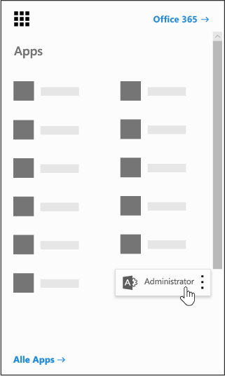 Office 365-App-Startfeld mit hervorgehobener Administrator-App