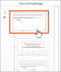 Im Miniaturansichtsbereich ausgewählte Masterfolie