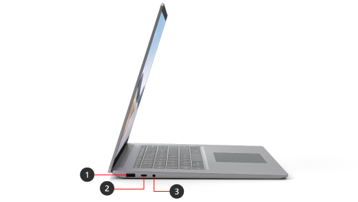 Ein Surface Laptop 4 mit den angezeigten Anschlüssen