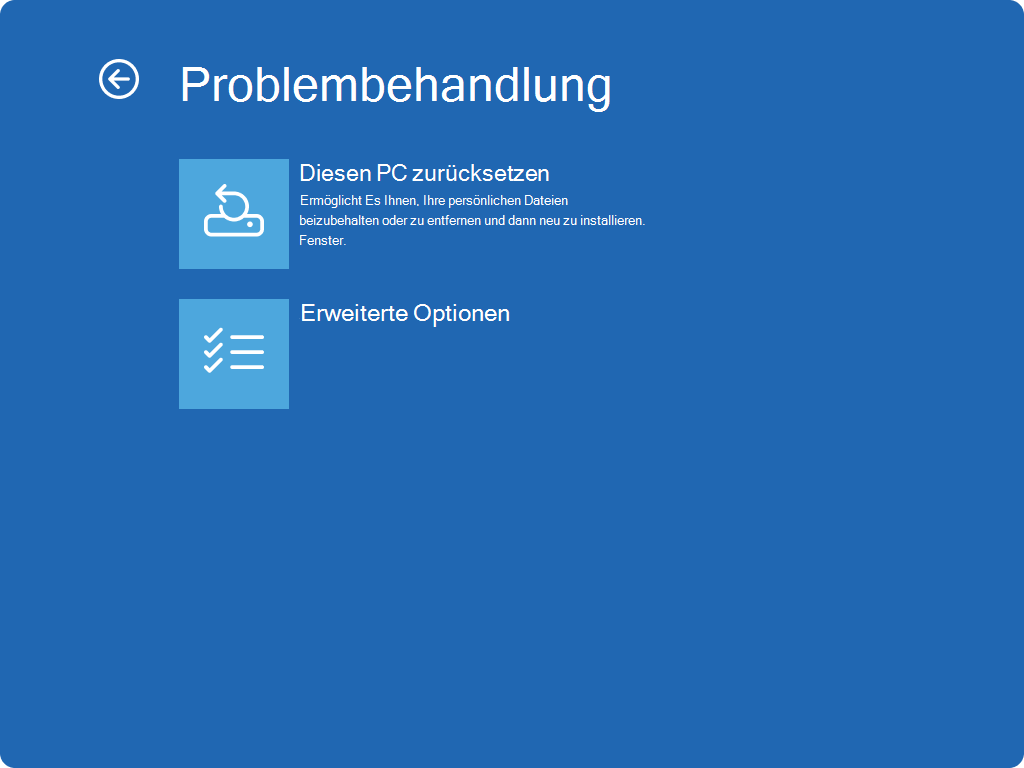 Screenshot of Windows RE - Troubleshoot screen.