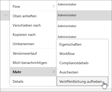 Klicken Sie auf "Veröffentlichung aufheben".