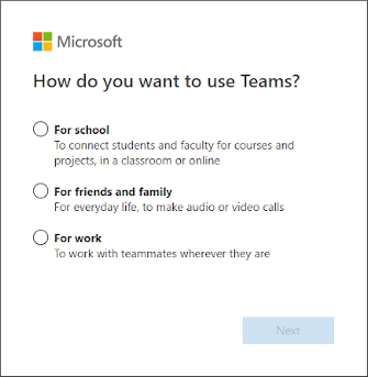 Dialogfeld „Wie möchten Sie Teams verwenden“