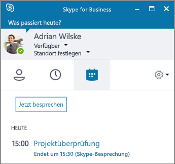 Screenshot der Registerkarte "Besprechungen" im Skype for Business-Fenster
