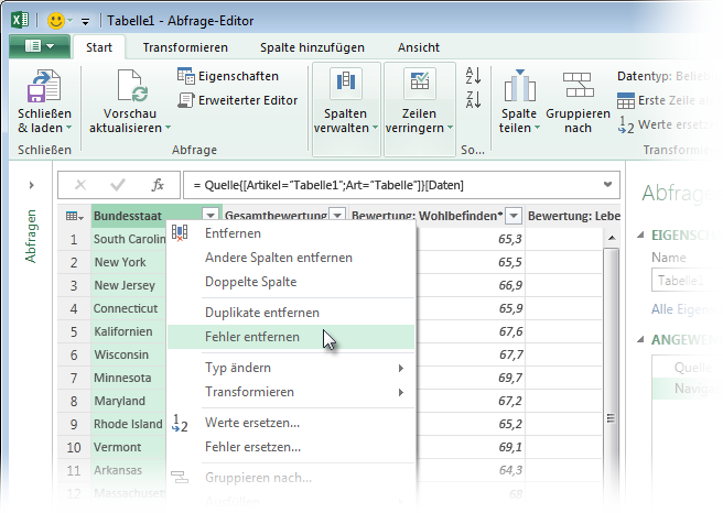 Entfernen von Zeilen mit Fehlern (Power Query) - Excel