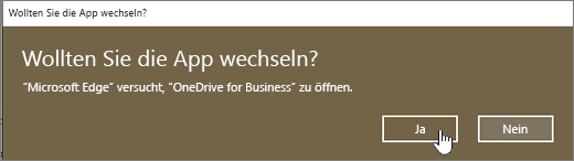 Dialogfeld "App wechseln" im Windows 10-Browser Edge, "Ja" hervorgehoben