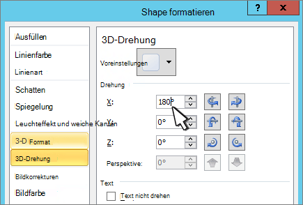 Dialogfeld "Form formatieren" mit ausgewählter 3D-X-Drehung
