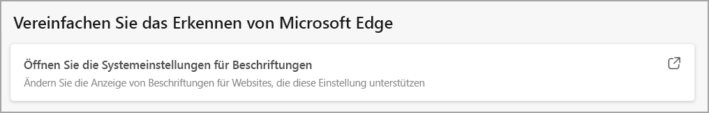 Microsoft Edge-Menülink zum Öffnen von Systemeinstellungen für Untertitel.
