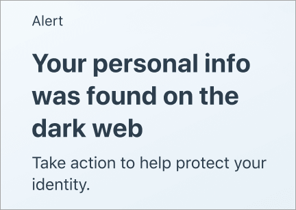Eine Warnung, dass Ihre Daten im dunklen Web gefunden wurden.