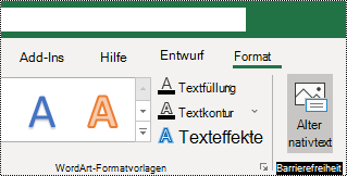 Schaltfläche "Alternativtext" auf der Excel für Windows Menüband