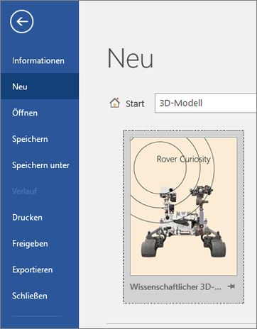 3D-Modellvorlage unter "Datei" und "Neu"