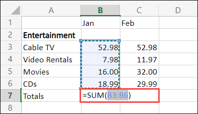 Zelle "AutoSumme" in Excel für Web