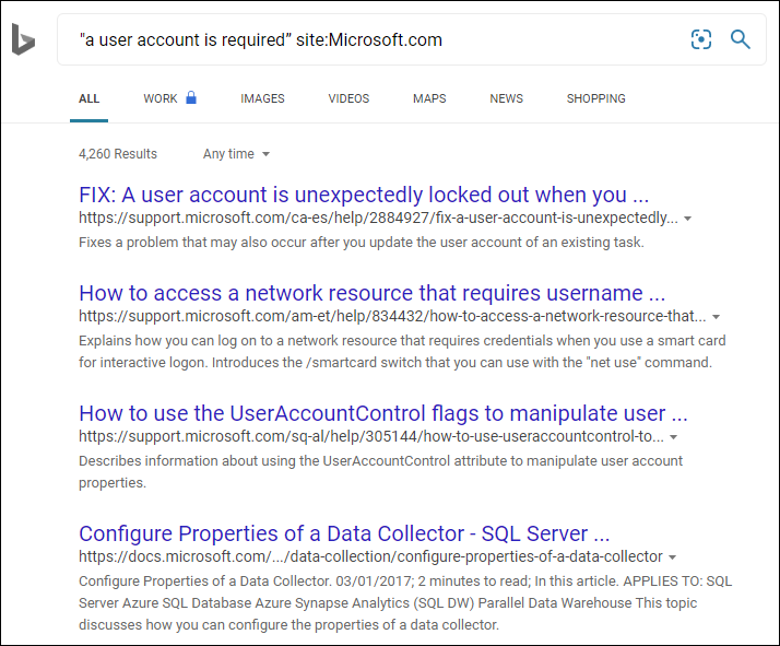 Microsoft-Suchergebnisse