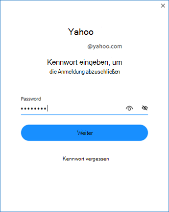 Yahoo Outlook Setup-Bildschirm 2 - Kennwort eingeben