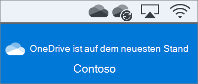 Screenshot von OneDrive in der Menüleiste eines Macs nach Abschluss des Assistenten "Willkommen bei OneDrive"