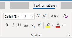 Gruppe 'Textschriftart formatieren' in Outlook für Windows