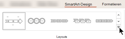 Verwenden Sie auf der Registerkarte SmartArt-Entwurf des Menübands den Layoutkatalog, um ein anderes Design für Ihre Grafik auszuwählen.