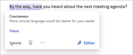 Screenshot, der Microsoft-Editor zeigt, dass Änderungen zur Prägnanz vorgeschlagen werden.