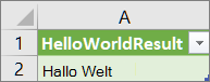 Ergebnisse von "HelloWorld" in einem Arbeitsblatt