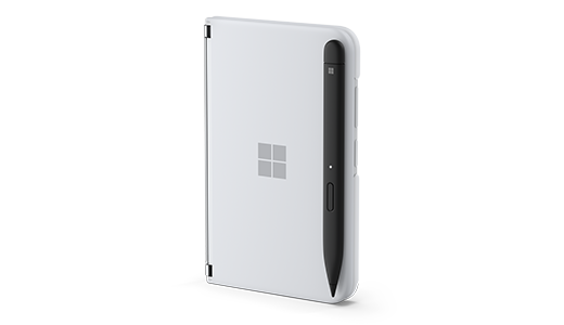 Ein Surface Slim Pen 2, der am Surface Duo 2 Pen Cover befestigt ist. 