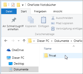 Screenshot des Windows-Ordners "Dokumente" – zu sehen ist auch der Ordner "OneNote-Notizbuch".