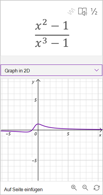 Screenshot des generierten Graphen des Mathe-Assistenten für die Gleichung x quadratisch - 1 über x bis zum dritten minus 1