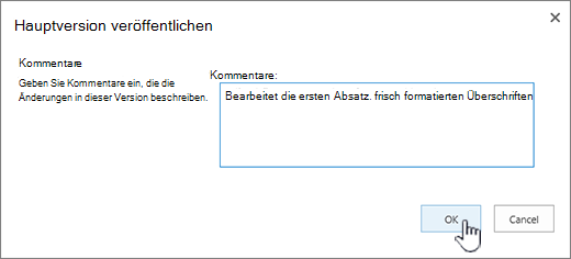 Geben Sie einen Kommentar ein, und klicken Sie auf OK.