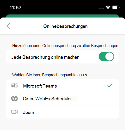 Auswählen des Standardanbieters in Outlook unter iOS
