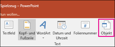 object selection on insert tab