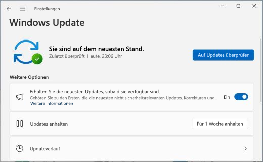 Zeigt den Windows Update Bildschirm mit der Umschaltfläche an, mit der Sie auswählen können, ob sie die neuesten Updates erhalten möchten, sobald sie verfügbar sind.