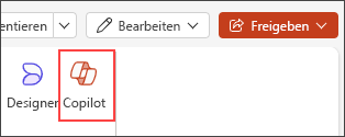 Screenshot der Copilot-Schaltfläche im Menüband von PowerPoint