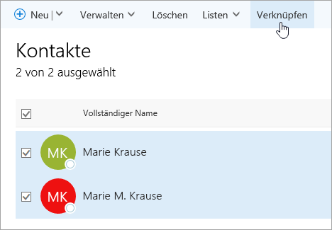 Screenshot der Schaltfläche "Verknüpfen" auf der Seite "Personen"