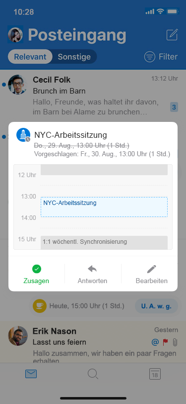 iOS Outlook "Neue Zeit akzeptieren"