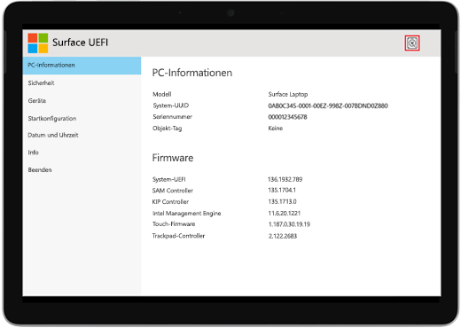 Surface UEFI-Startfehlerbildschirmbildschirm