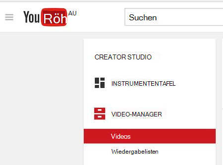 Bild von YouTube Video Manager mit hervorgehobener Videokategorie