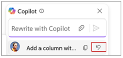 Screenshot mit dem Verlauf der Loop Copilot-Eingabeaufforderung und der hervorgehobenen Schaltfläche „Rückgängig machen“