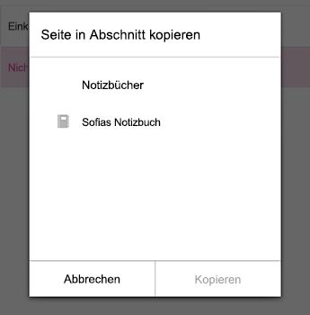 Menü "Seite kopieren" in OneNote für Android