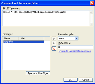 Befehls- und Paramater-Editor mit SQL-Parameteranweisung